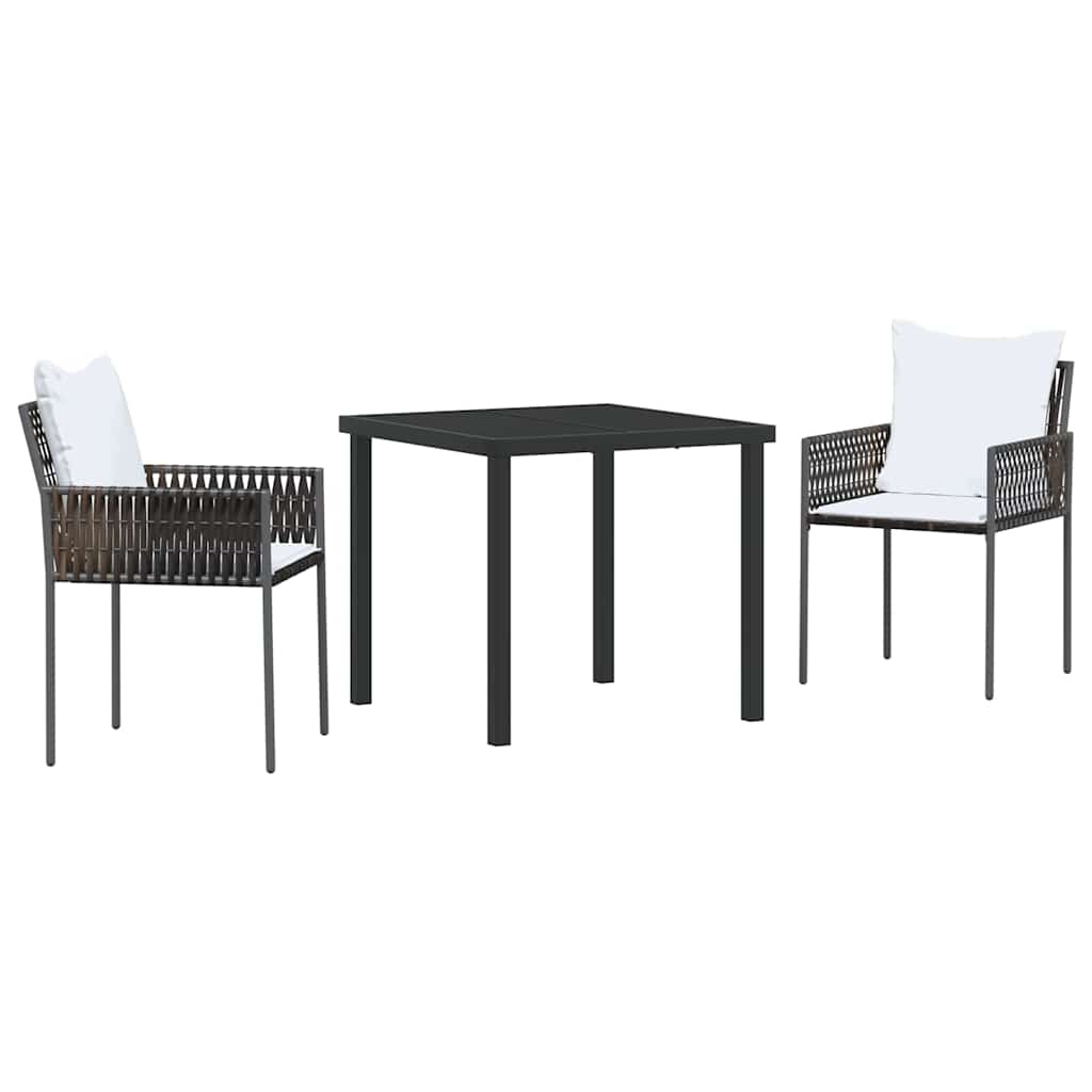 Tuin eettafelset 3 pcs Bruin en zwart PE Rattan