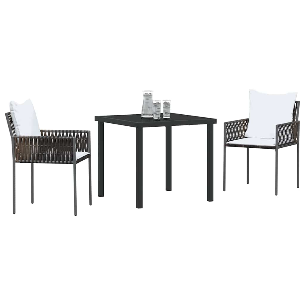 Tuin eettafelset 3 pcs Bruin en zwart PE Rattan
