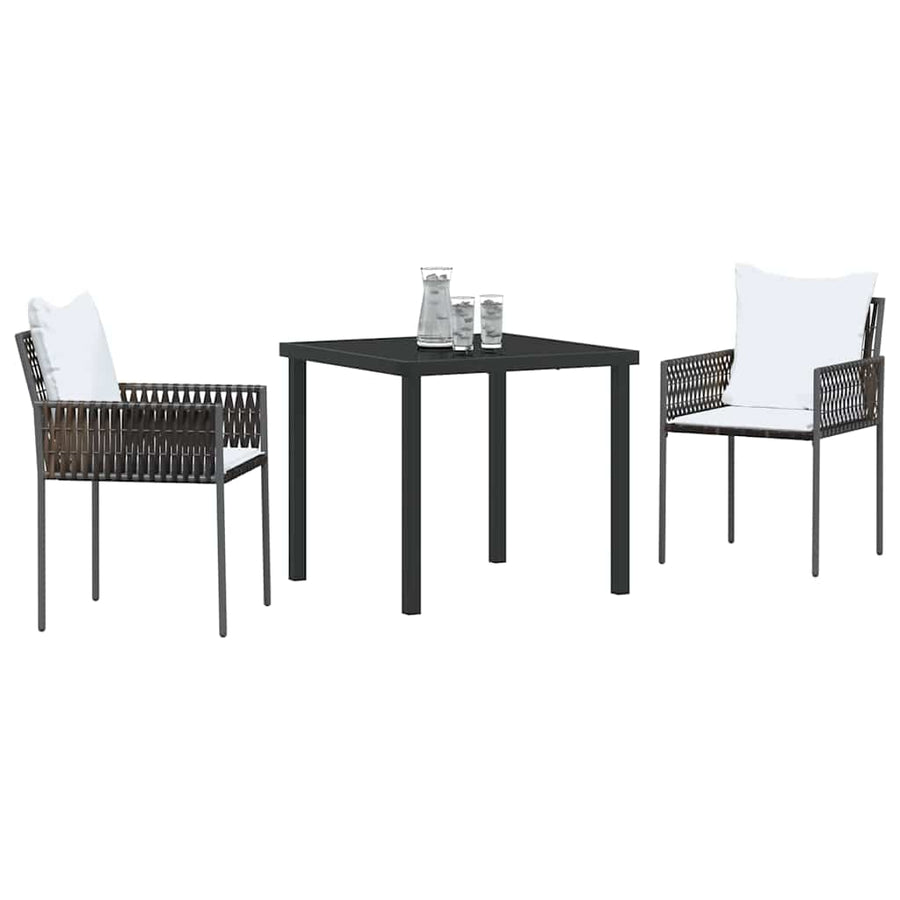 Tuin eettafelset 3 pcs Bruin en zwart PE Rattan
