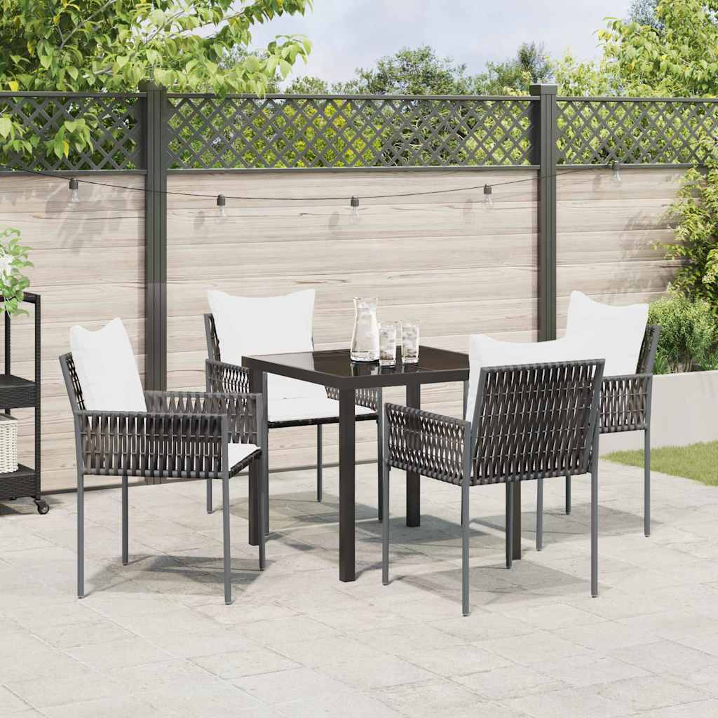 Tuin eettafelset 5 pcs Bruin en zwart PE Rattan
