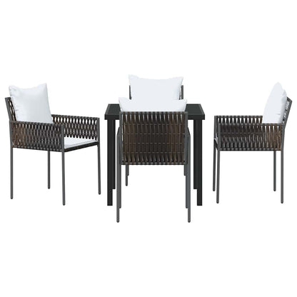 Tuin eettafelset 5 pcs Bruin en zwart PE Rattan