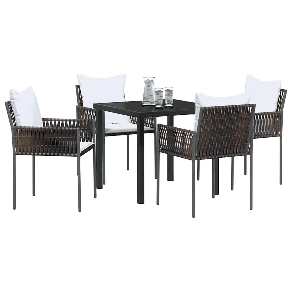 Tuin eettafelset 5 pcs Bruin en zwart PE Rattan