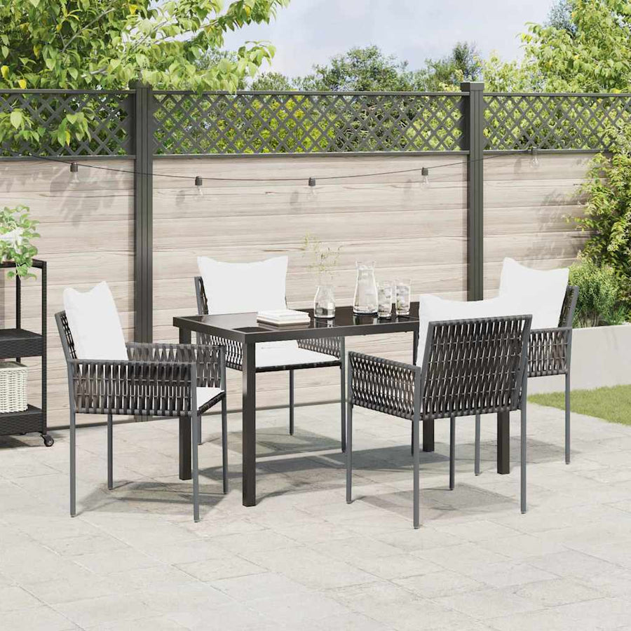 Tuin eettafelset 5 pcs Bruin en zwart PE Rattan