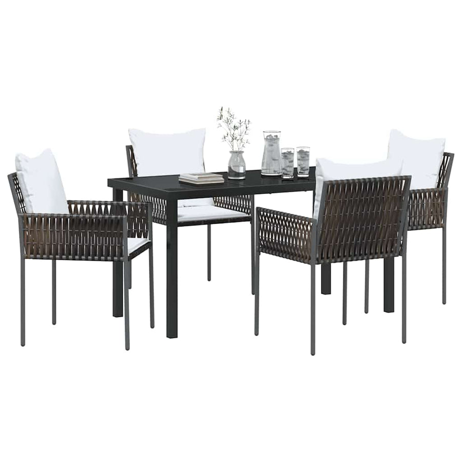 Tuin eettafelset 5 pcs Bruin en zwart PE Rattan