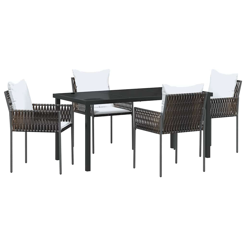 Tuin eettafelset 5 pcs Bruin en zwart PE Rattan