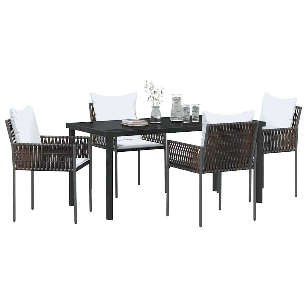 Tuin eettafelset 5 pcs Bruin en zwart PE Rattan
