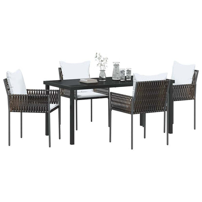 Tuin eettafelset 5 pcs Bruin en zwart PE Rattan