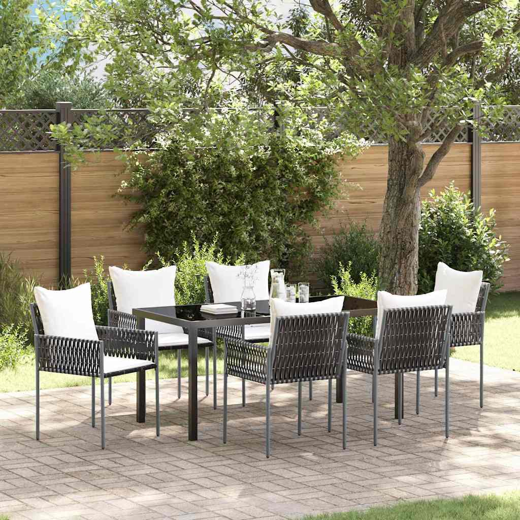 Tuin eettafelset 7 pcs Bruin en zwart PE Rattan