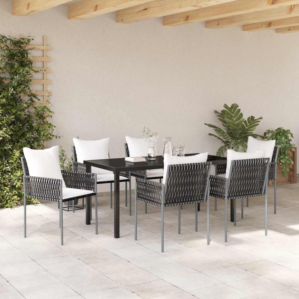 Tuin eettafelset 7 pcs Bruin en zwart PE Rattan