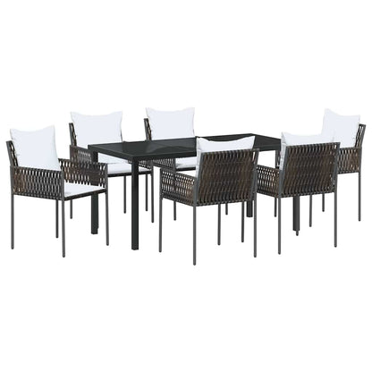 Tuin eettafelset 7 pcs Bruin en zwart PE Rattan