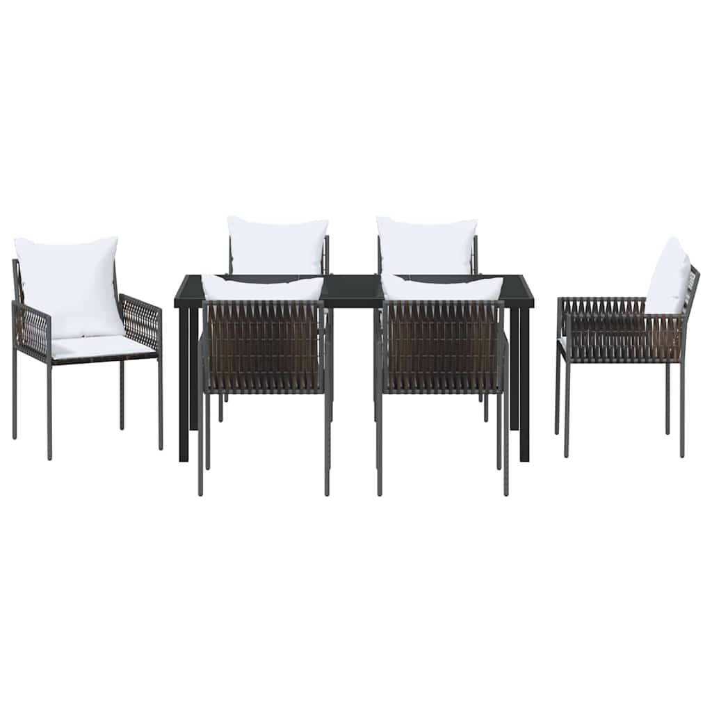 Tuin eettafelset 7 pcs Bruin en zwart PE Rattan