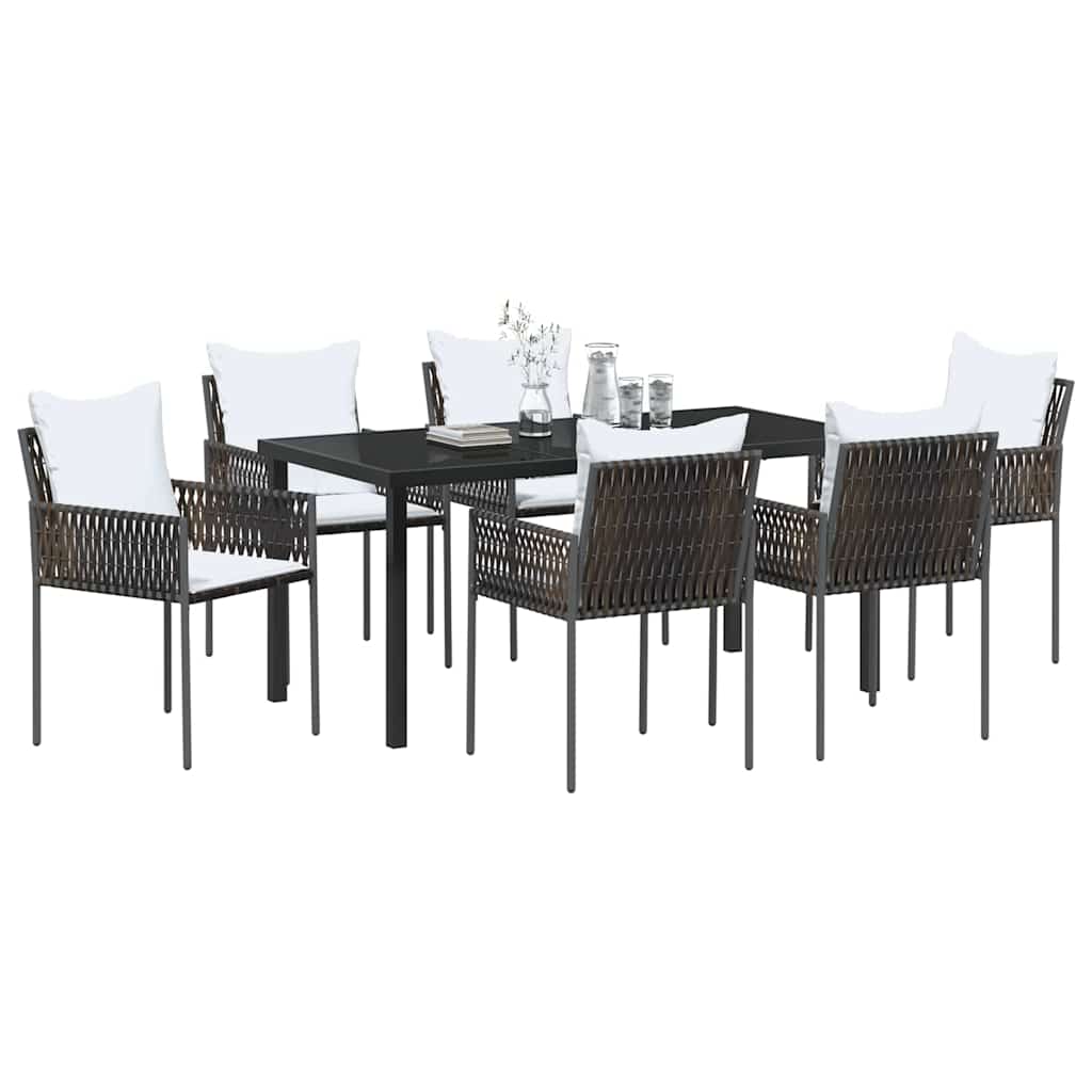 Tuin eettafelset 7 pcs Bruin en zwart PE Rattan