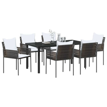 Tuin eettafelset 7 pcs Bruin en zwart PE Rattan