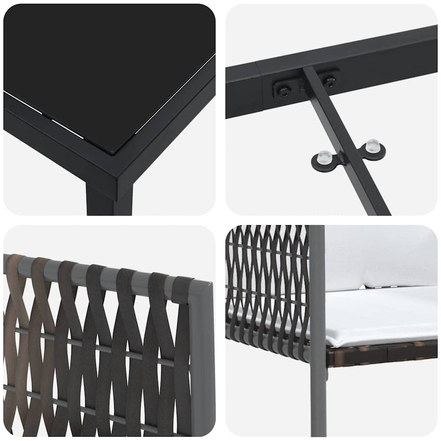 Tuin eettafelset 7 pcs Bruin en zwart PE Rattan
