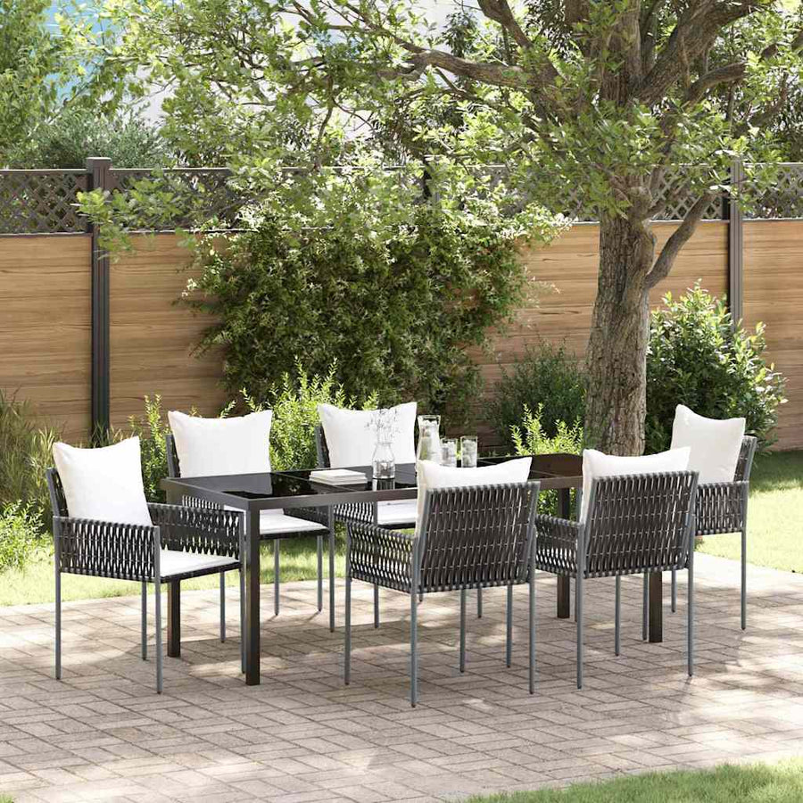 Tuin eettafelset 7 pcs Bruin en zwart PE Rattan