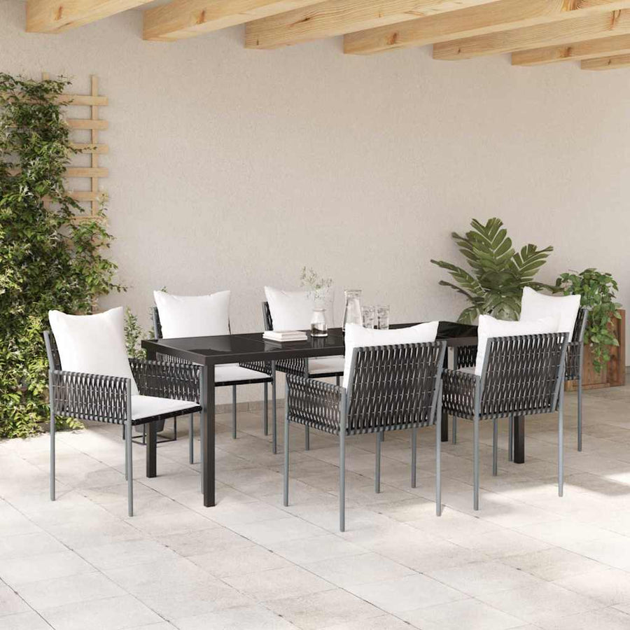Tuin eettafelset 7 pcs Bruin en zwart PE Rattan