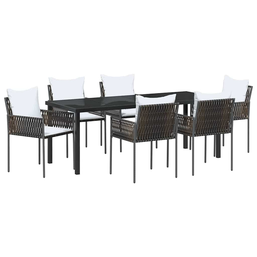 Tuin eettafelset 7 pcs Bruin en zwart PE Rattan