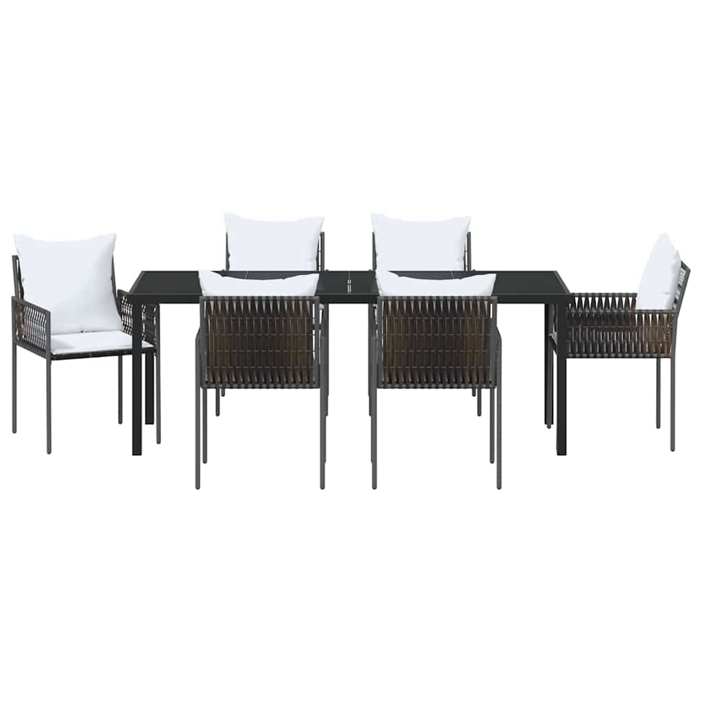 Tuin eettafelset 7 pcs Bruin en zwart PE Rattan