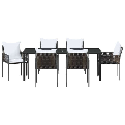 Tuin eettafelset 7 pcs Bruin en zwart PE Rattan