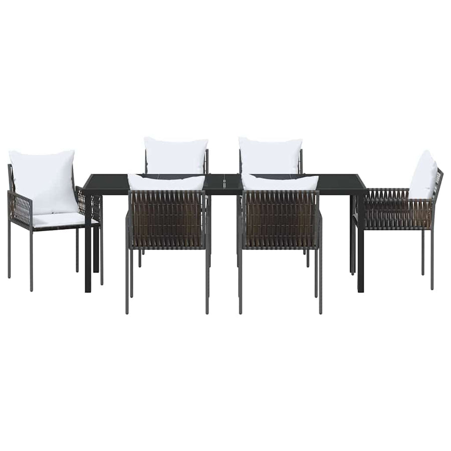 Tuin eettafelset 7 pcs Bruin en zwart PE Rattan