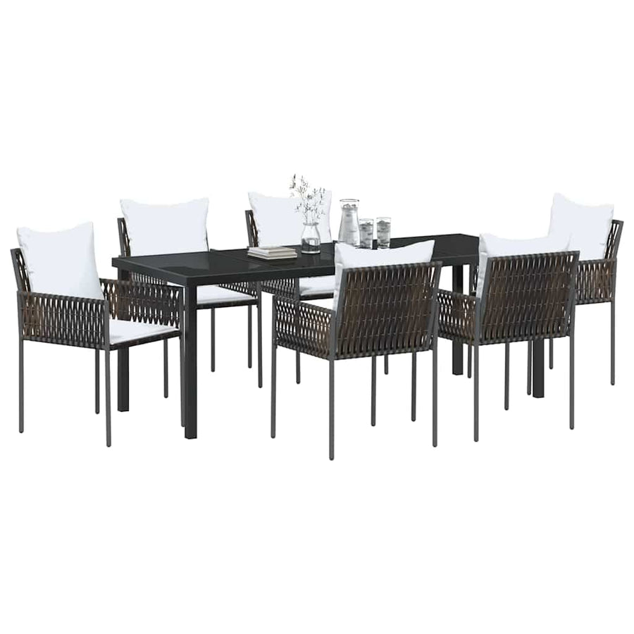 Tuin eettafelset 7 pcs Bruin en zwart PE Rattan