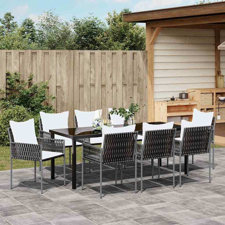 Tuin Eettafelset 9 Pcs Bruin En Zwart Pe Rattan
