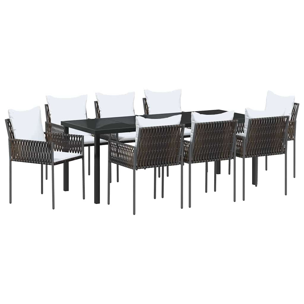 Tuin Eettafelset 9 Pcs Bruin En Zwart Pe Rattan