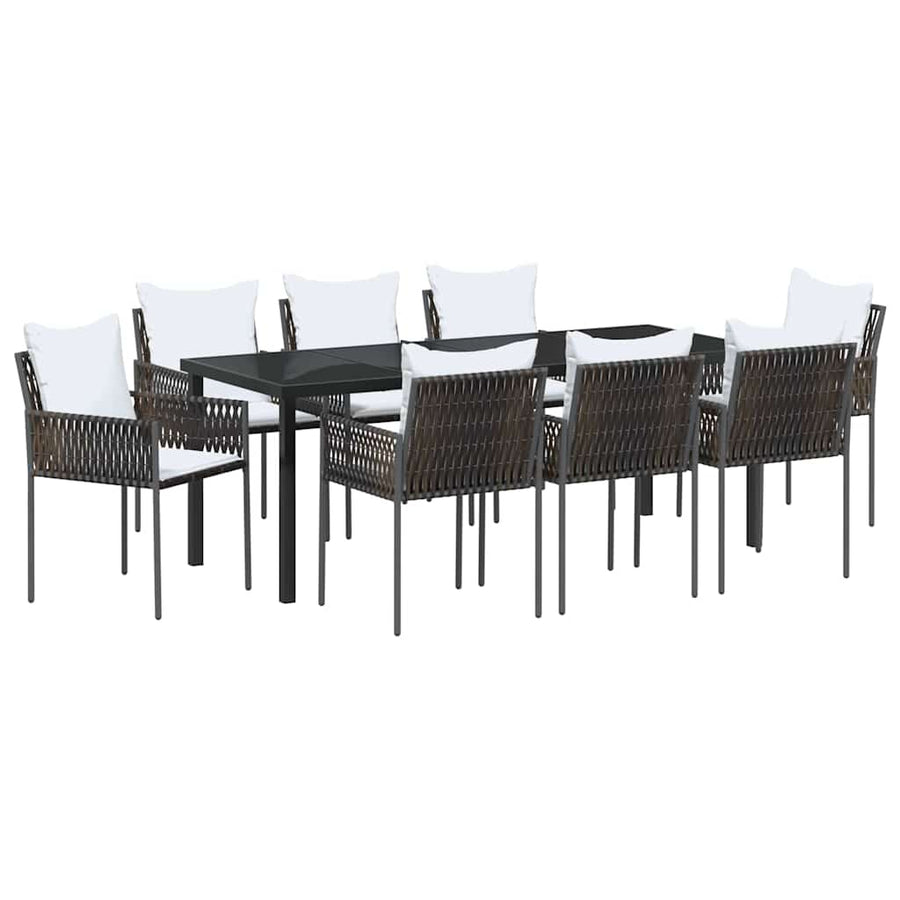 Tuin Eettafelset 9 Pcs Bruin En Zwart Pe Rattan