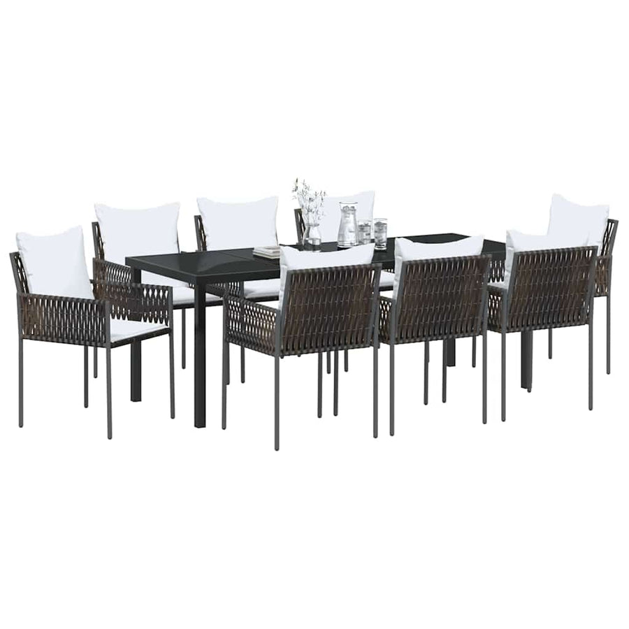 Tuin Eettafelset 9 Pcs Bruin En Zwart Pe Rattan