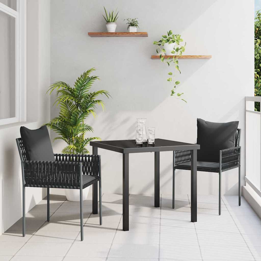 Tuin eettafelset 3 pcs Zwart en Grijs PE Rattan