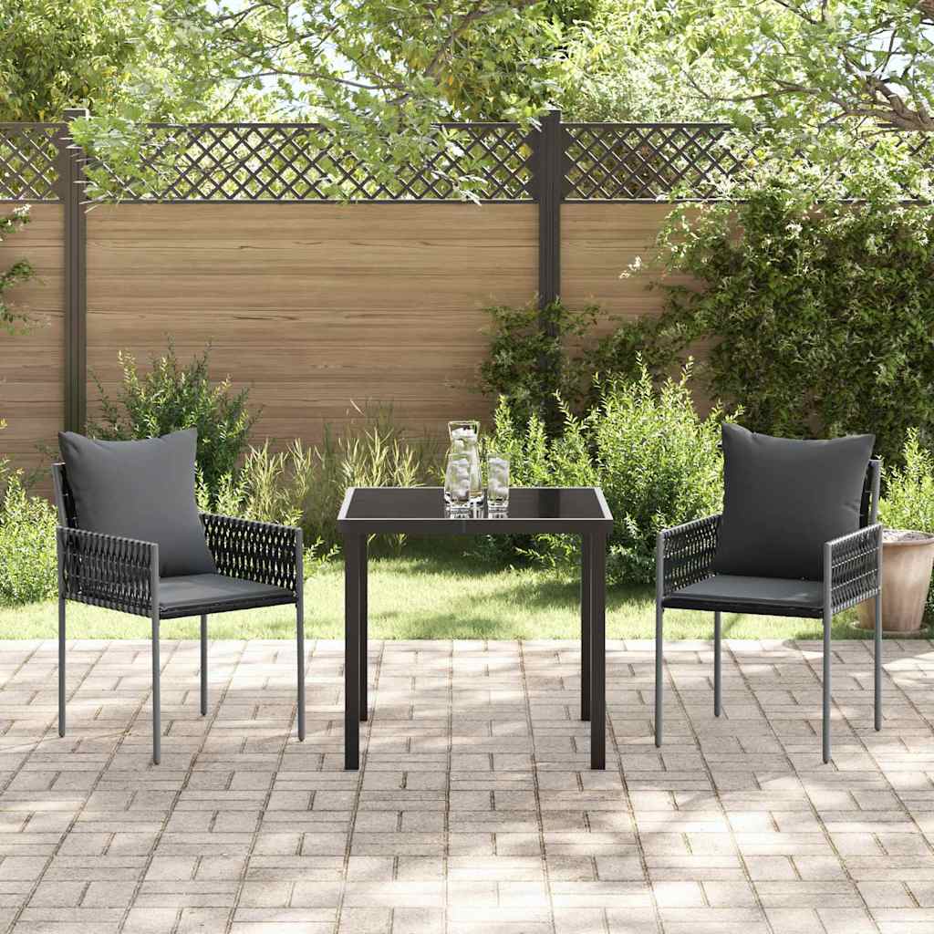 Tuin eettafelset 3 pcs Zwart en Grijs PE Rattan