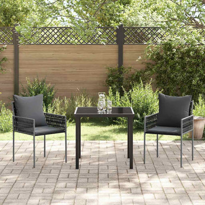 Tuin eettafelset 3 pcs Zwart en Grijs PE Rattan