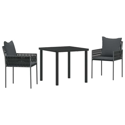 Tuin eettafelset 3 pcs Zwart en Grijs PE Rattan