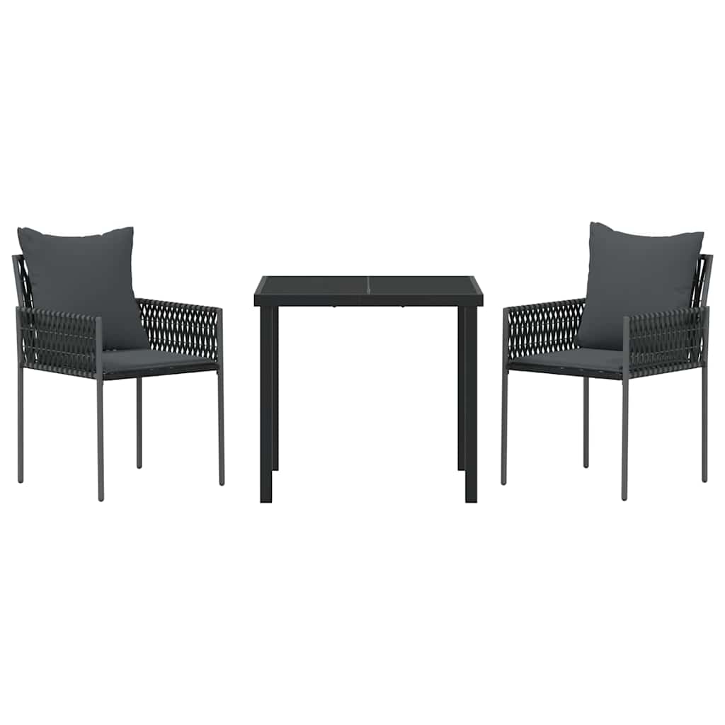 Tuin eettafelset 3 pcs Zwart en Grijs PE Rattan