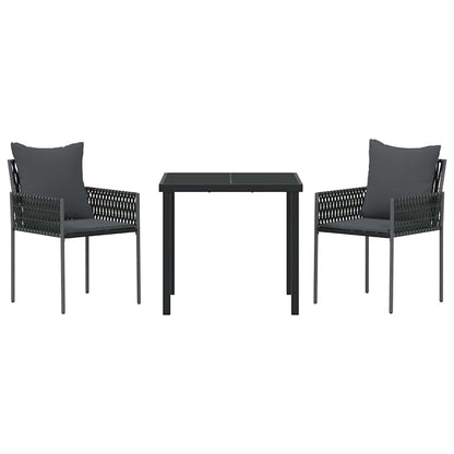 Tuin eettafelset 3 pcs Zwart en Grijs PE Rattan