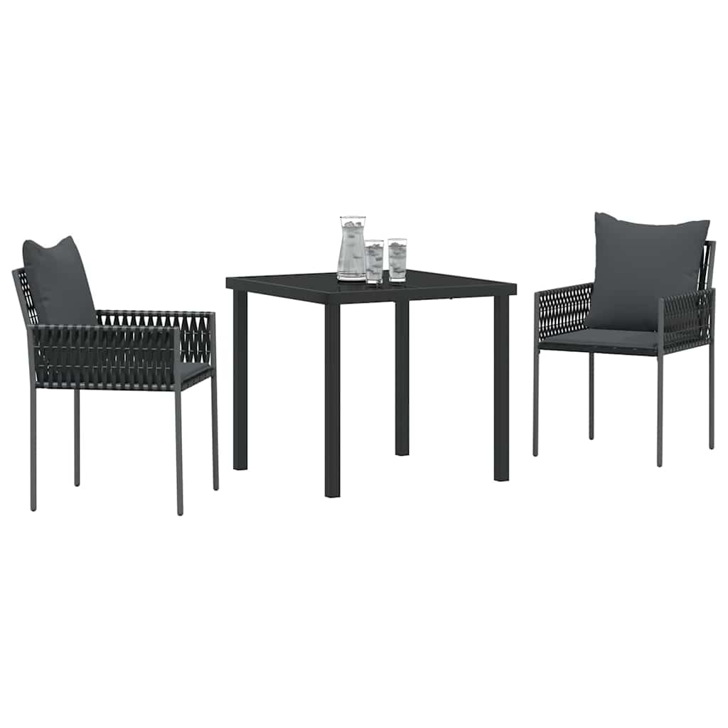 Tuin eettafelset 3 pcs Zwart en Grijs PE Rattan