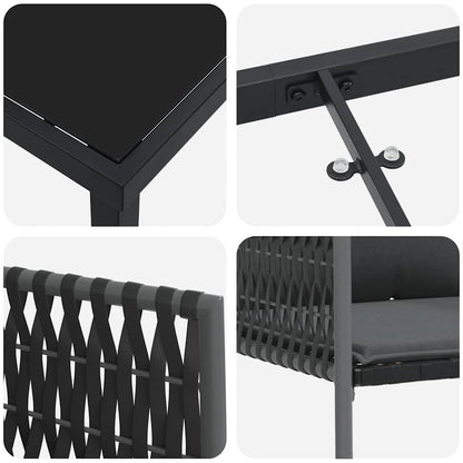 Tuin eettafelset 5 pcs Zwart en Grijs PE Rattan