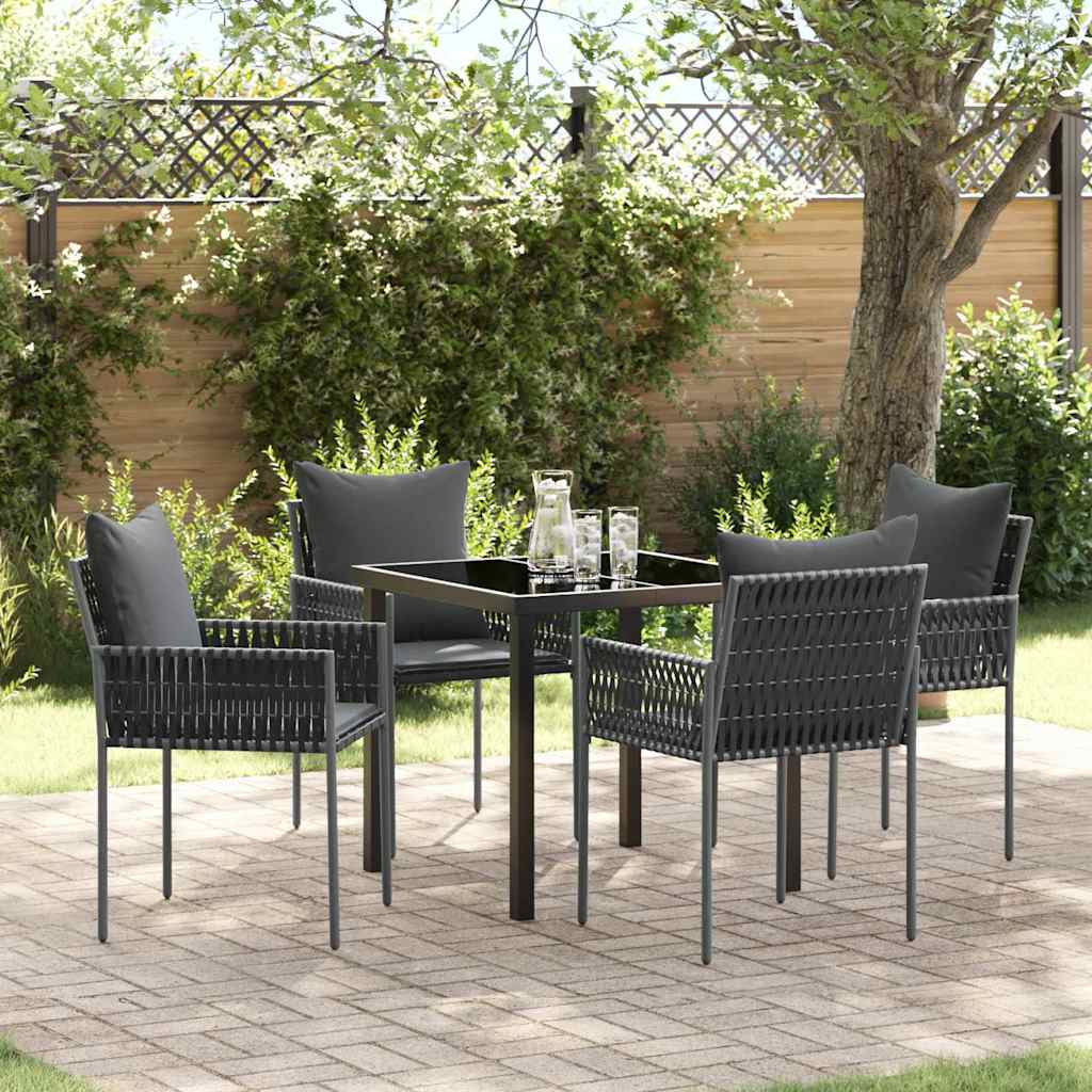 Tuin eettafelset 5 pcs Zwart en Grijs PE Rattan