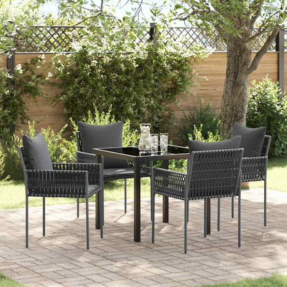 Tuin eettafelset 5 pcs Zwart en Grijs PE Rattan