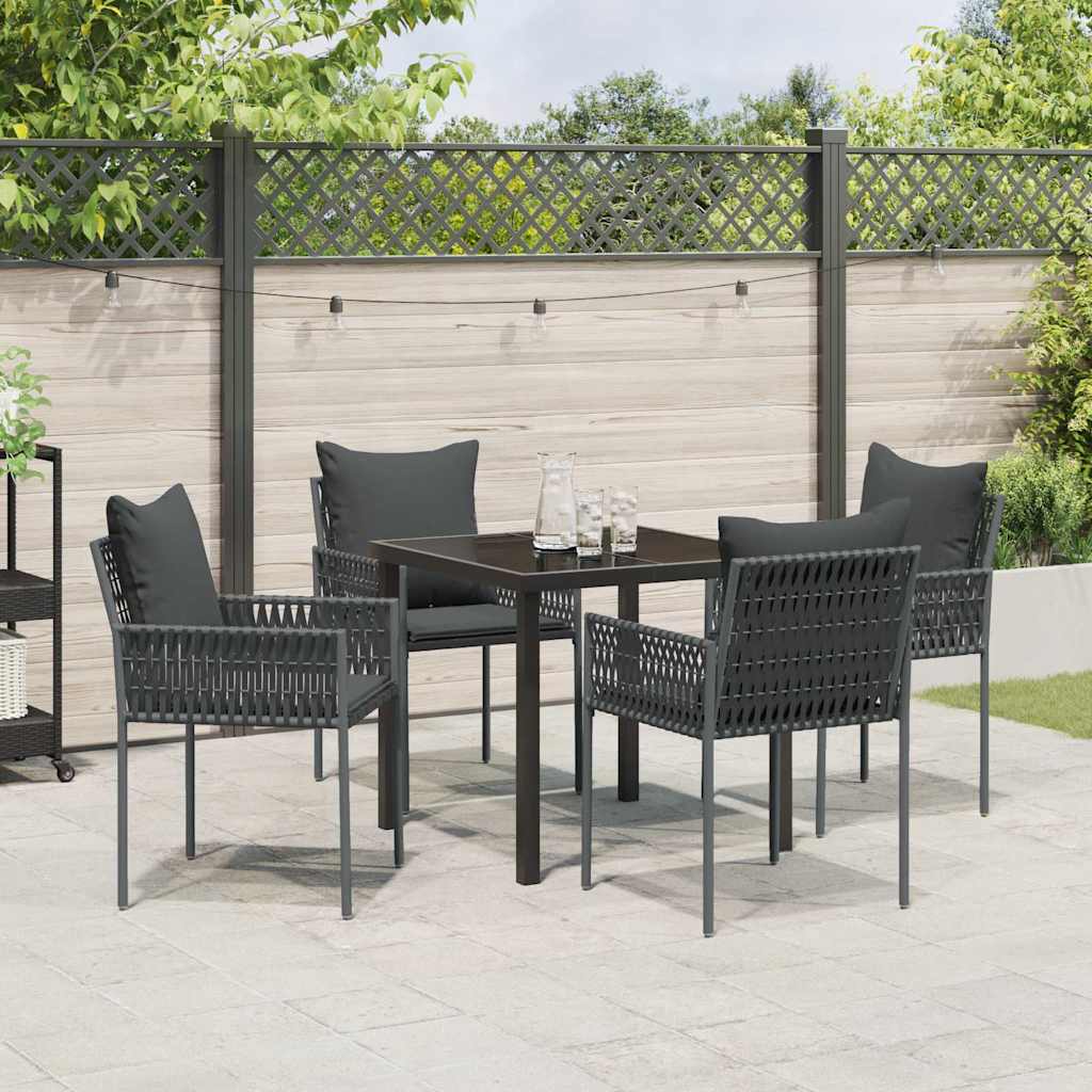 Tuin eettafelset 5 pcs Zwart en Grijs PE Rattan