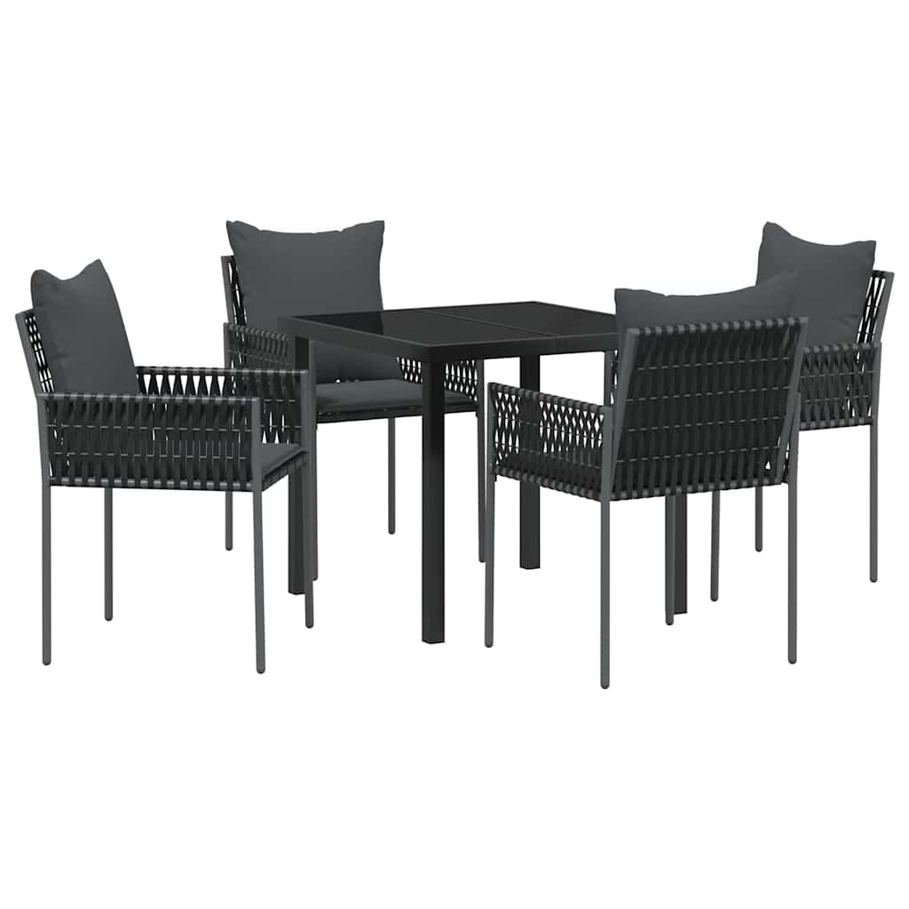Tuin eettafelset 5 pcs Zwart en Grijs PE Rattan