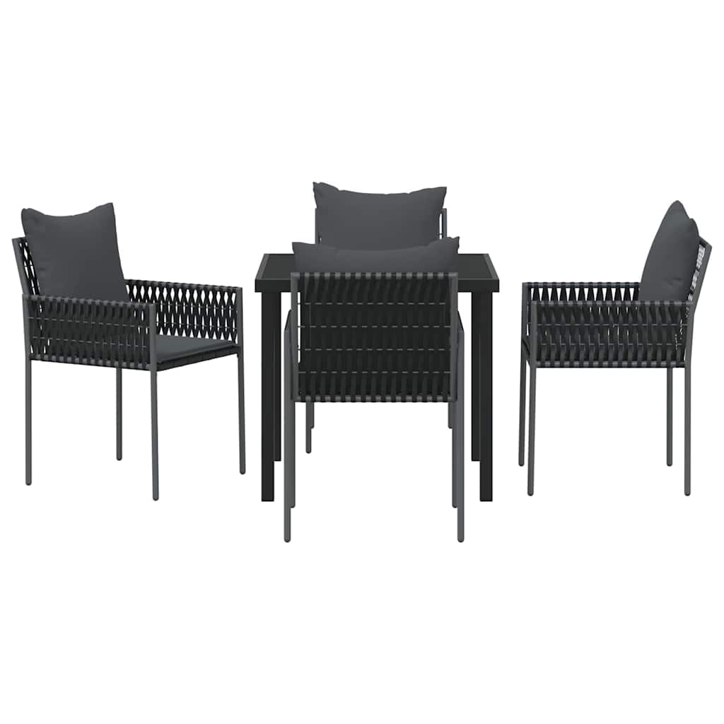 Tuin eettafelset 5 pcs Zwart en Grijs PE Rattan