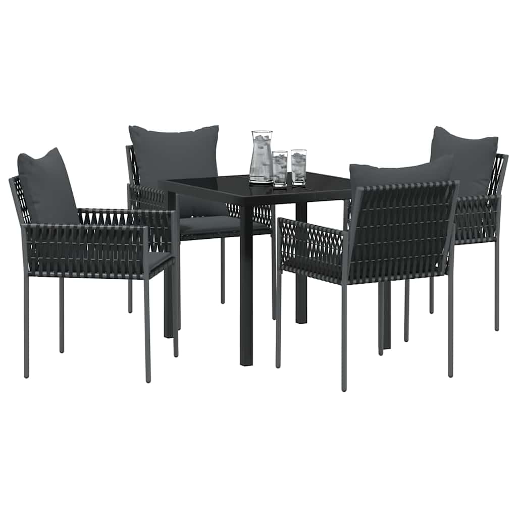 Tuin eettafelset 5 pcs Zwart en Grijs PE Rattan