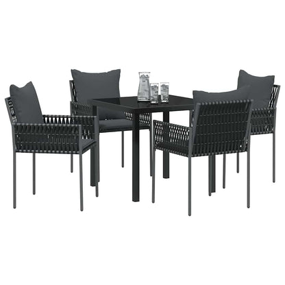 Tuin eettafelset 5 pcs Zwart en Grijs PE Rattan