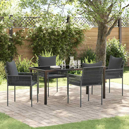 Tuin eettafelset 5 pcs Zwart en Grijs PE Rattan