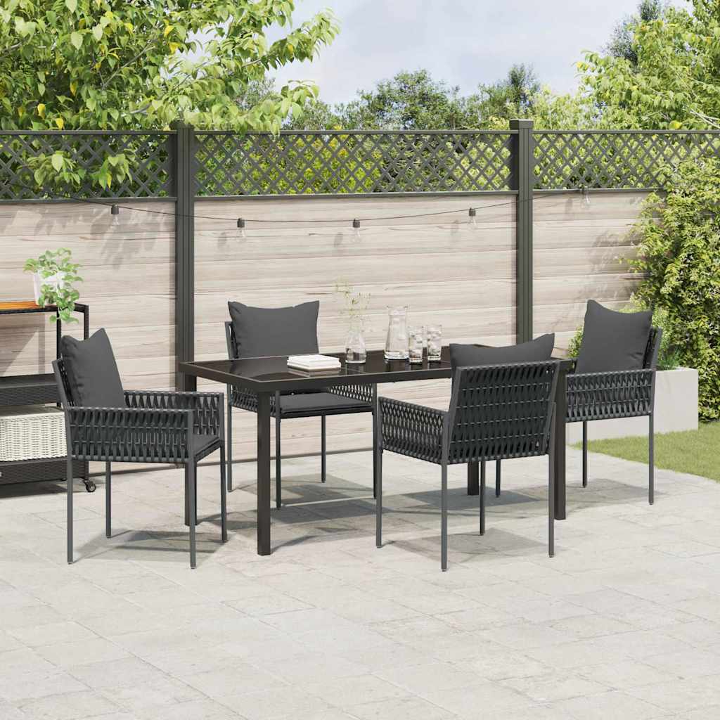 Tuin eettafelset 5 pcs Zwart en Grijs PE Rattan