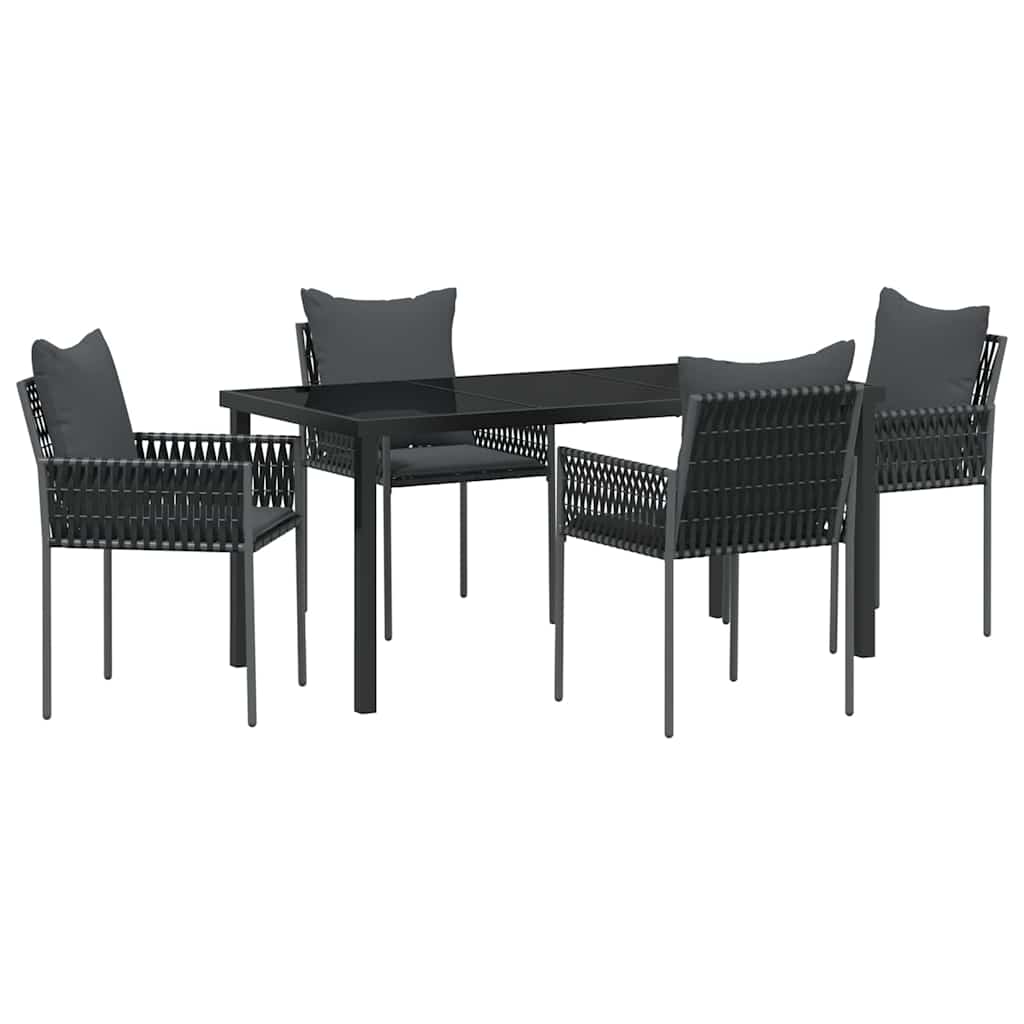 Tuin eettafelset 5 pcs Zwart en Grijs PE Rattan