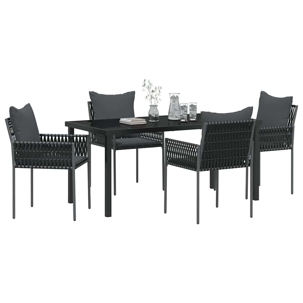 Tuin eettafelset 5 pcs Zwart en Grijs PE Rattan