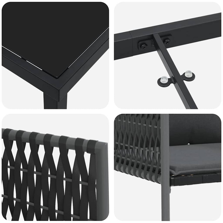 Tuin Eetset 7 Pcs Zwart Poly Riet