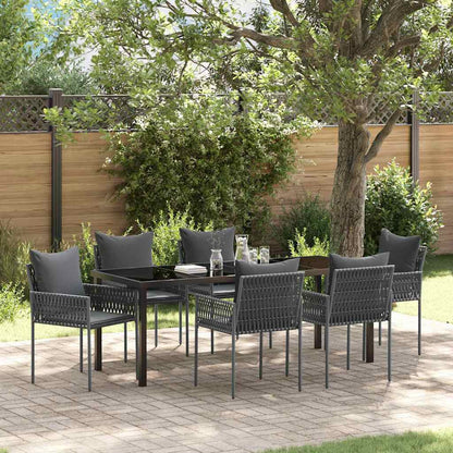 Tuin Eetset 7 Pcs Zwart Poly Riet